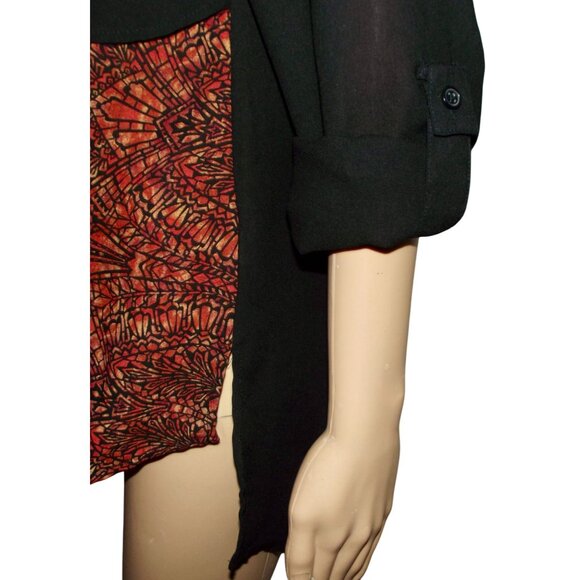 Cato Tunic Blouse Womens Small black burnt orange print semi sheer long sleeve - Picture 8 of 14